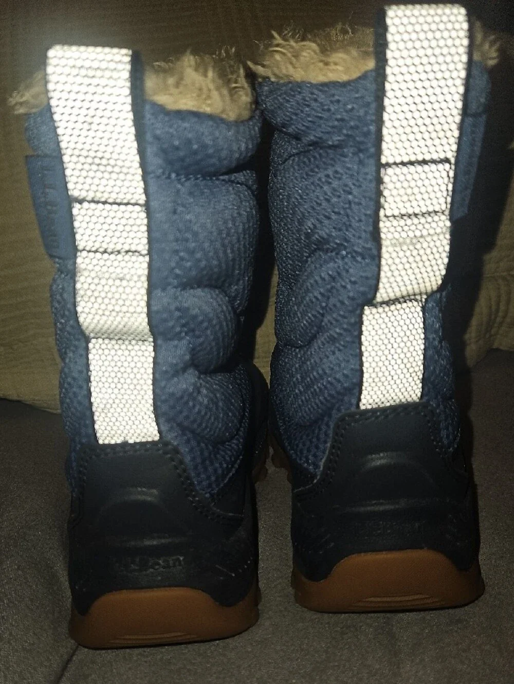 L.L. Bean Navy and Light Blue Kids Winter Boots with Faux Fur Cuff